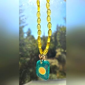 Hand-made glass bead necklace with glass pendant. One of a kind! Simple beauty.